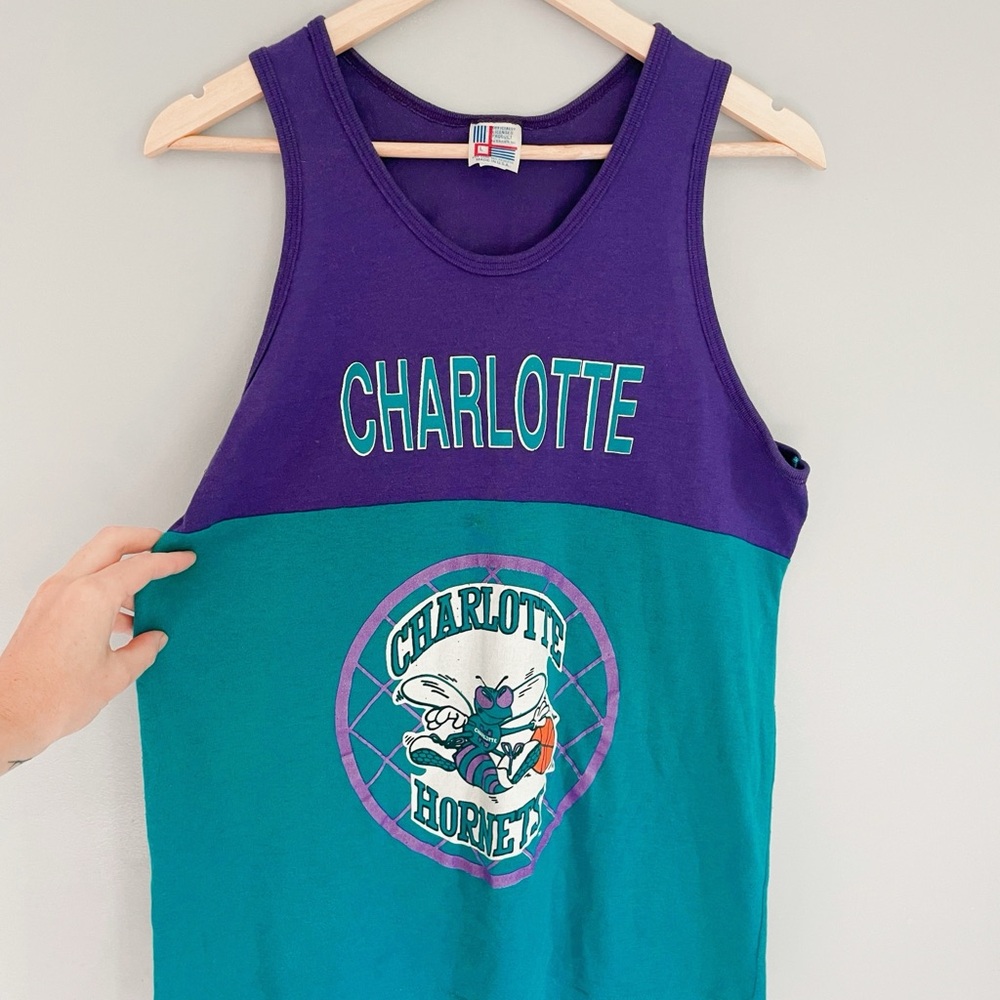 Vintage Charlotte Hornets Tank Top Officially Licensed by Garan Inc. Size L USA